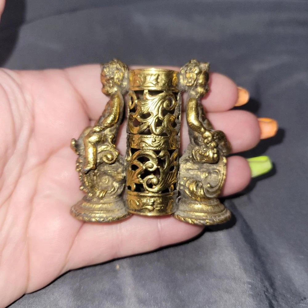 Vintage Brass cherub lipstick holder from the 1940's Vanity Cosmetics Beauty